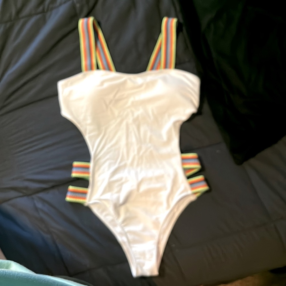 Large white with neon straps swimsuit